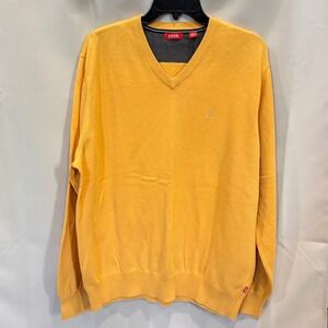 IZOD Mens Tennis Sweater Gold Oversized Large Preppy Academia V Neck Y2K 19644‎